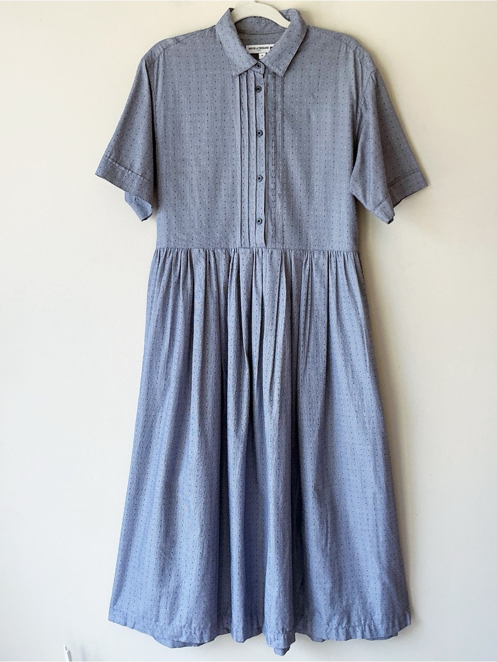 Ines de La Fressange x Uniqlo Pintuck Pleat Short Sleeve Blue Midi Dress Size M - Picture 4 of 11